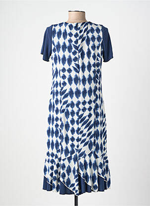 Robe mi-longue imprimé fantaisie manches courtes bleu FRANCE RIVOIRE femme
