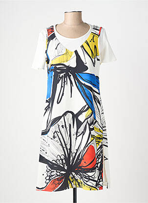 Robe mi-longue imprimé fantaisie manches courtes blanc MERI & ESCA femme