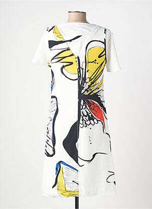Robe mi-longue imprimé fantaisie manches courtes blanc MERI & ESCA femme