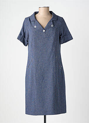Robe mi-longue manches courtes manches courtes bleu FRANCE RIVOIRE femme