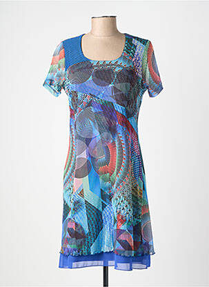Robe mi-longue imprimé fantaisie manches courtes bleu GUY DUBOUIS femme