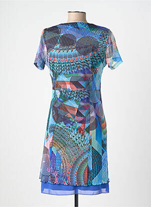 Robe mi-longue imprimé fantaisie manches courtes bleu GUY DUBOUIS femme
