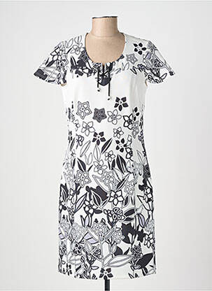 Robe mi-longue imprimé fantaisie manches courtes blanc GUY DUBOUIS femme