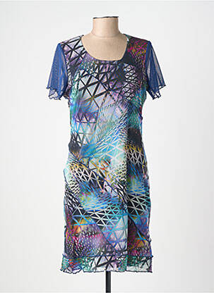 Robe mi-longue imprimé fantaisie manches courtes bleu GUY DUBOUIS femme