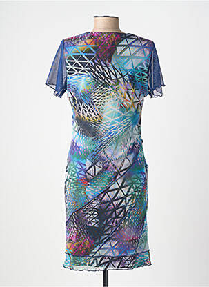 Robe mi-longue imprimé fantaisie manches courtes bleu GUY DUBOUIS femme