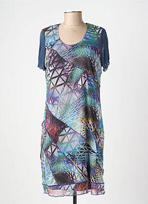 Robe mi-longue imprimé fantaisie manches courtes bleu GUY DUBOUIS femme