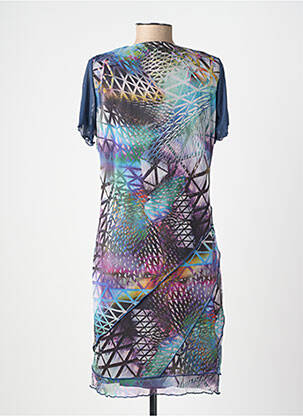 Robe mi-longue imprimé fantaisie manches courtes bleu GUY DUBOUIS femme
