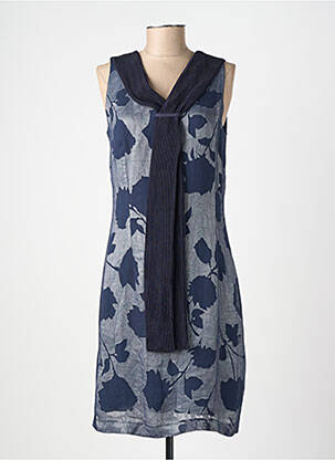 Robe mi-longue imprimé fleurs sans manche bleu GUY DUBOUIS femme