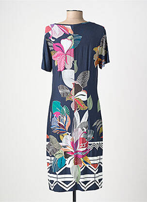 Robe mi-longue imprimé fleurs manches courtes bleu GUY DUBOUIS femme