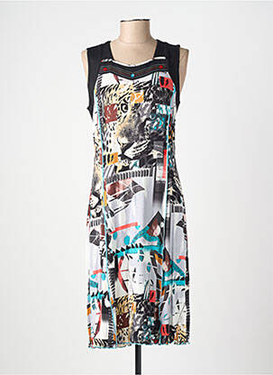 Robe mi-longue imprimé fantaisie sans manche noir FRANCE RIVOIRE femme