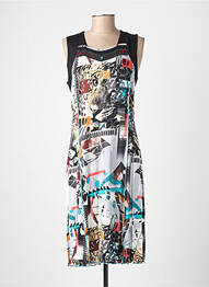 Robe mi-longue imprimé fantaisie sans manche noir GUY DUBOUIS femme