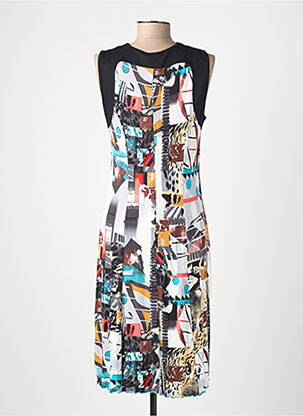 Robe mi-longue imprimé fantaisie sans manche noir FRANCE RIVOIRE femme