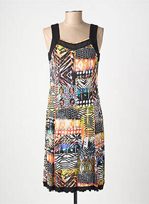 Robe mi-longue imprimé fantaisie sans manche noir GUY DUBOUIS femme