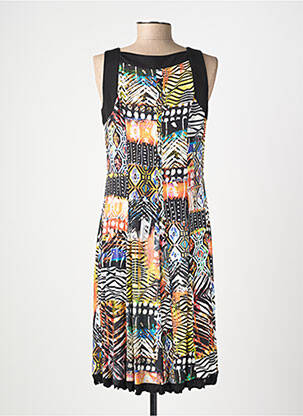 Robe mi-longue imprimé fantaisie sans manche noir GUY DUBOUIS femme