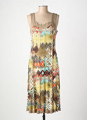 Robe mi-longue imprimé fantaisie sans manche vert GUY DUBOUIS femme