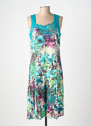 Robe mi-longue imprimé fleurs sans manche bleu FRANCE RIVOIRE femme