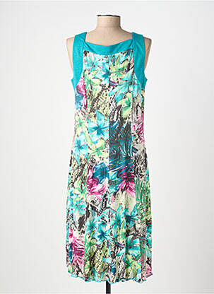 Robe mi-longue imprimé fleurs sans manche bleu FRANCE RIVOIRE femme