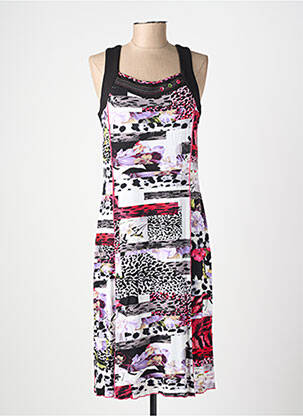 Robe mi-longue imprimé fantaisie sans manche noir GUY DUBOUIS femme