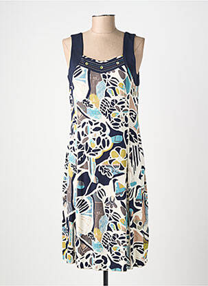 Robe mi-longue imprimé fantaisie sans manche bleu FRANCE RIVOIRE femme
