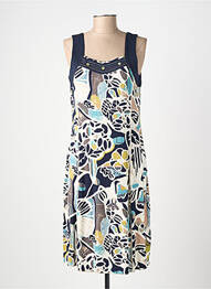 Robe mi-longue imprimé fantaisie sans manche bleu GUY DUBOUIS femme