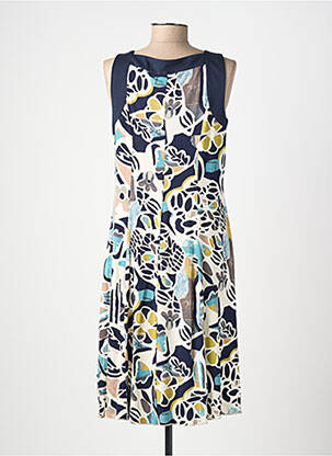 Robe mi-longue imprimé fantaisie sans manche bleu FRANCE RIVOIRE femme