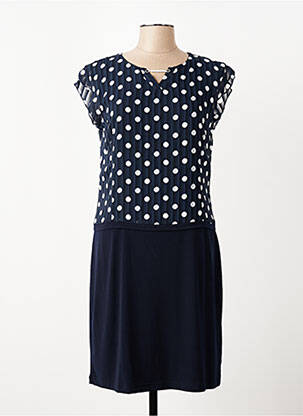 Robe mi-longue tissage crêpe manches courtes bleu GUY DUBOUIS femme