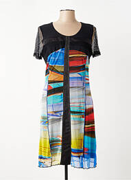 Robe mi-longue imprimé fantaisie manches courtes noir FRANCE RIVOIRE femme