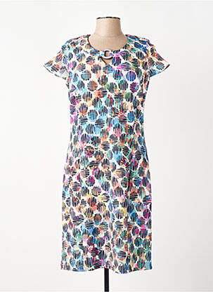 Robe mi-longue tissage crêpe manches courtes bleu FRANCE RIVOIRE femme