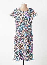 Robe mi-longue fermeture zippée au dos manches courtes bleu GUY DUBOUIS femme
