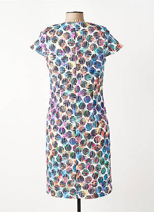 Robe mi-longue tissage crêpe manches courtes bleu FRANCE RIVOIRE femme