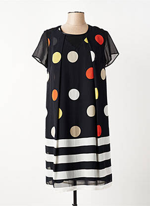 Robe mi-longue coupe fluide manches courtes noir FRANCE RIVOIRE femme