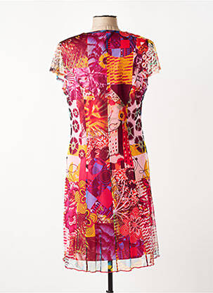 Robe mi-longue imprimé fleurs manches courtes rouge FRANCE RIVOIRE femme
