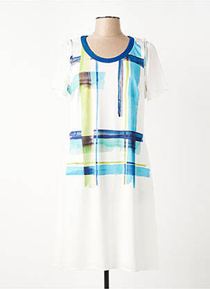 Robe mi-longue coupe fluide manches courtes bleu GUY DUBOUIS femme