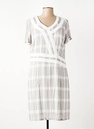 Robe mi-longue tissage crêpe manches courtes gris MERI & ESCA femme