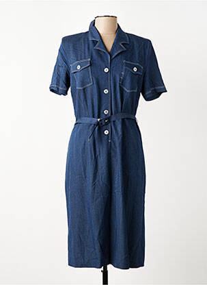 Robe mi-longue tissage crêpe manches courtes bleu GUY DUBOUIS femme