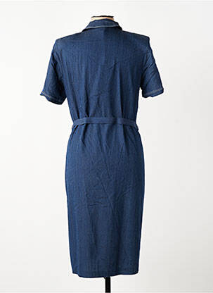 Robe mi-longue tissage crêpe manches courtes bleu GUY DUBOUIS femme