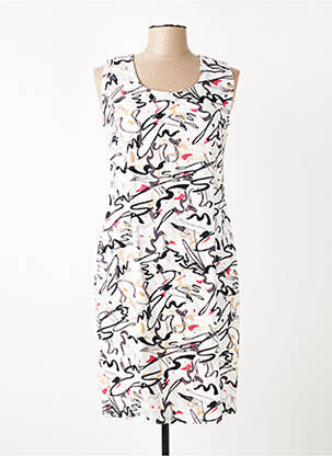 Robe mi-longue imprimé fantaisie sans manche beige GUY DUBOUIS femme