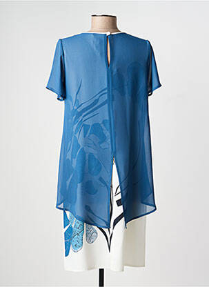 Robe mi-longue imprimé fleurs manches courtes bleu GUY DUBOUIS femme