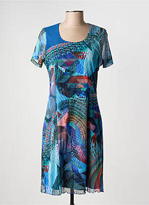 Robe mi-longue imprimé fantaisie manches courtes bleu GUY DUBOUIS femme