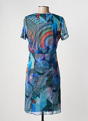 Robe mi-longue imprimé fantaisie manches courtes bleu GUY DUBOUIS femme