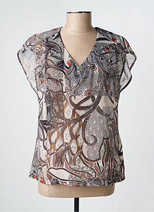 Blouse légère et transparente manches courtes marron QUATTRO femme