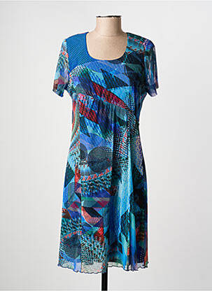 Robe mi-longue imprimé fantaisie manches courtes bleu GUY DUBOUIS femme