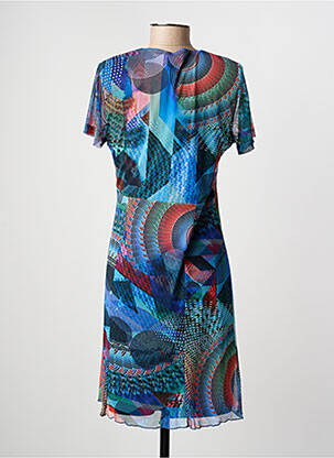 Robe mi-longue imprimé fantaisie manches courtes bleu GUY DUBOUIS femme