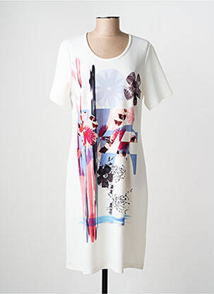 Robe mi-longue imprimé fantaisie manches courtes blanc IMPULSION femme