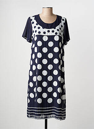Robe mi-longue tissage crêpe manches courtes bleu GUY DUBOUIS femme