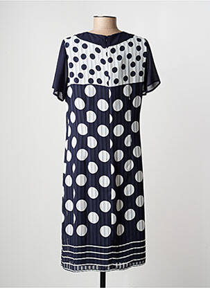 Robe mi-longue tissage crêpe manches courtes bleu GUY DUBOUIS femme
