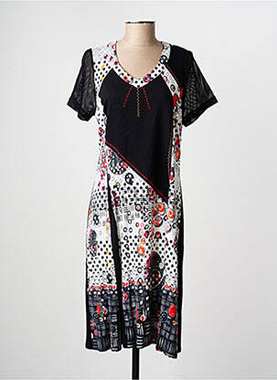 Robe mi-longue imprimé fantaisie manches courtes noir FRANCE RIVOIRE femme