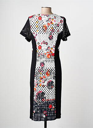 Robe mi-longue imprimé fantaisie manches courtes noir FRANCE RIVOIRE femme