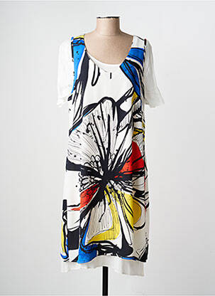 Robe mi-longue imprimé fleurs manches courtes blanc MERI & ESCA femme