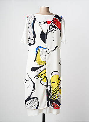 Robe mi-longue imprimé fleurs manches courtes blanc MERI & ESCA femme